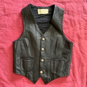 Black leather vest handmade by The Stitching Horse in Santa Fe New Mexico